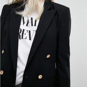 Miss Selfridge Longline Militray Jacket Black Sz 4